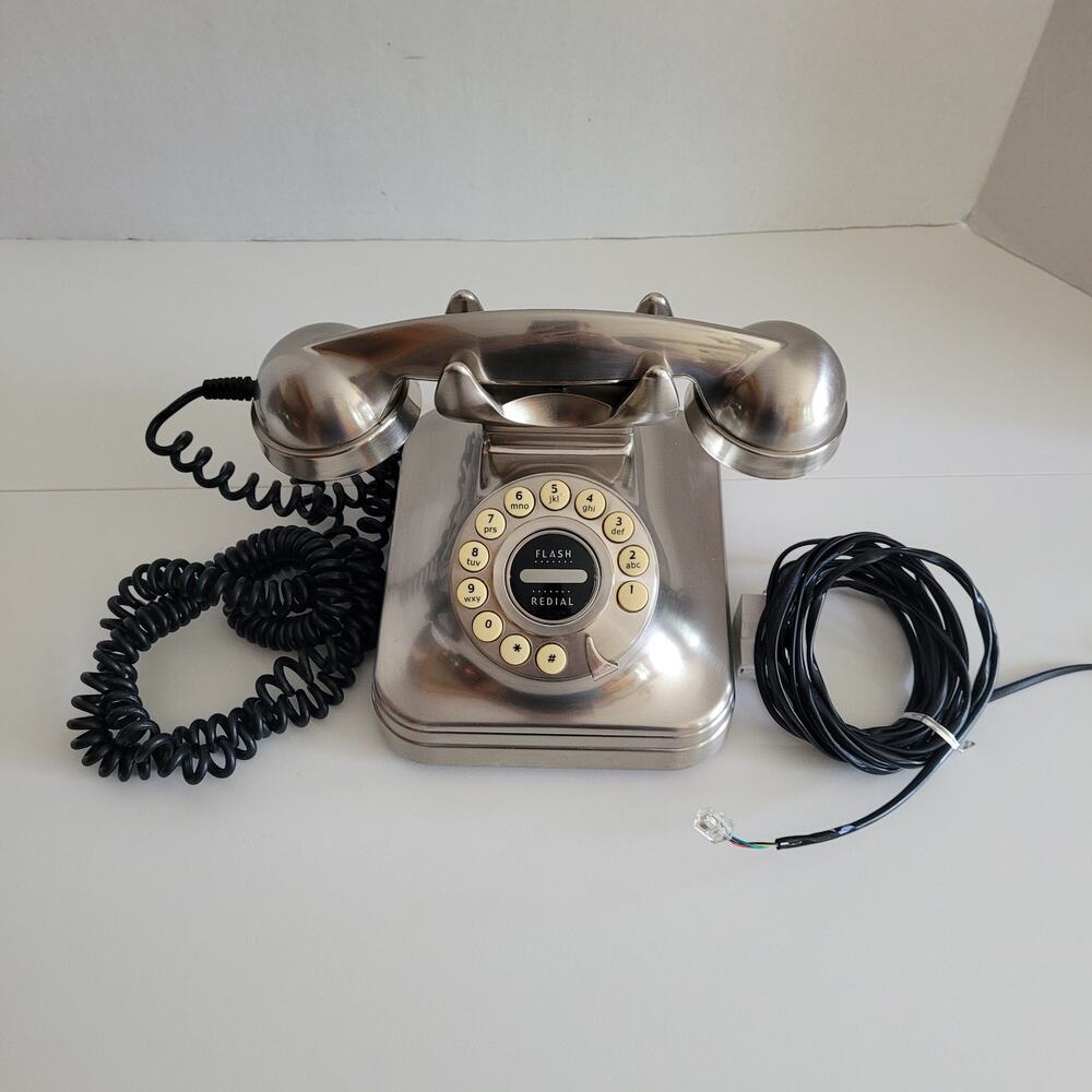 Grand Phone Silver Retro Push Button Landline Telephone CS11 Tested Pottery Barn